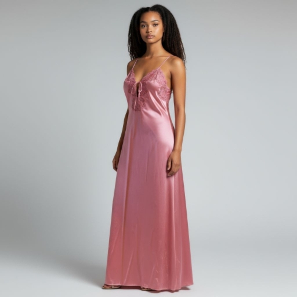 Vintage Jolie Two Lace Trim Long Slip Dress